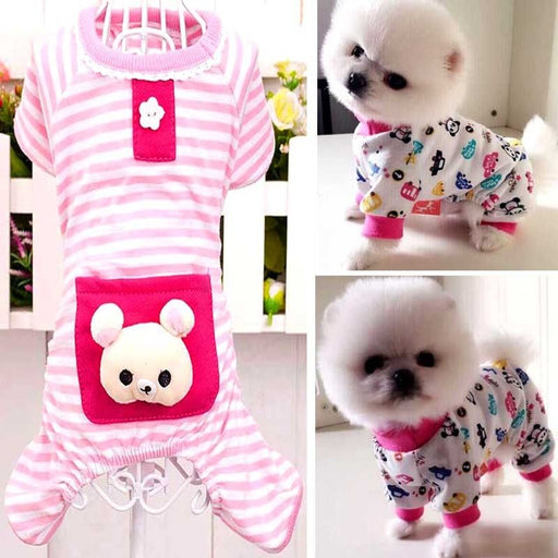 Pet Dog Puppy Pajamas Clothes Cotton Cartoon Jumpsuit Shirt Sleepwear Apparel